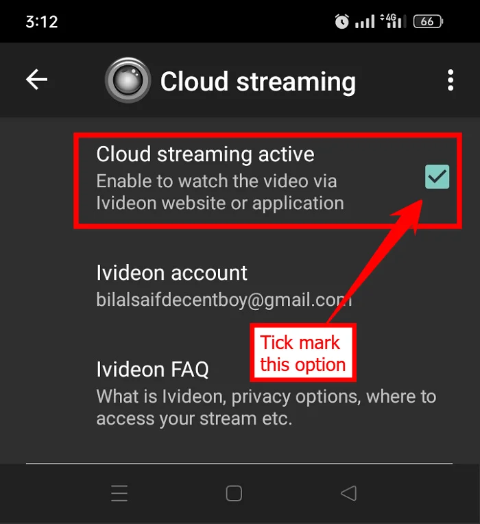 check mark Cloud streaming active