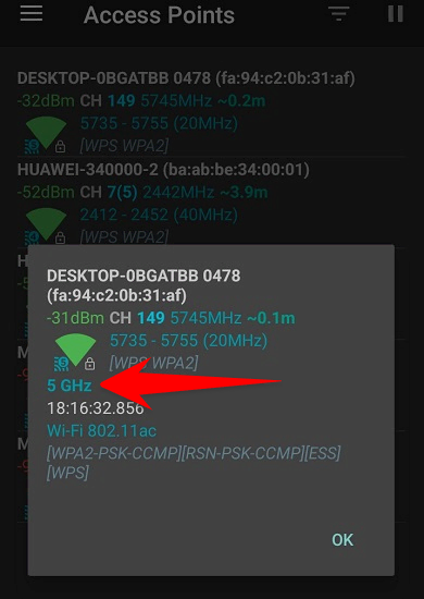 Check WiFi GHz Using WiFiAnalyzer app