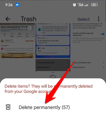 Delete photos permanently from trash