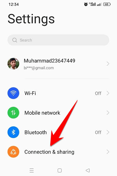 Go to Connection & Sharing settings