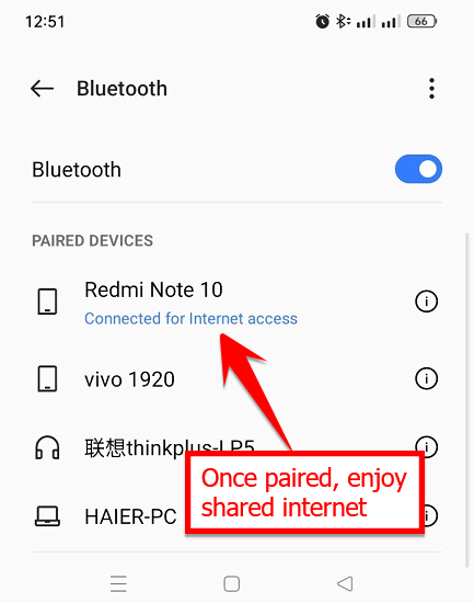 Share internet from mobile to mobile without hotspot using Bluetooth