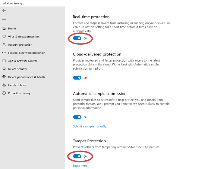 disable real-time protection and tamper protection to permanently disable windows defender antivirus