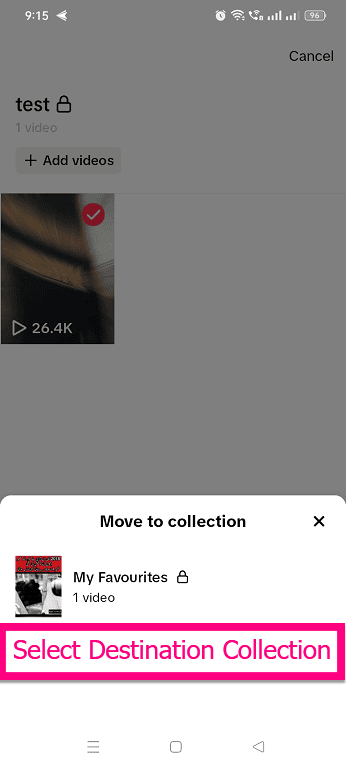 Choose Collection to move video to another TikTok Collection