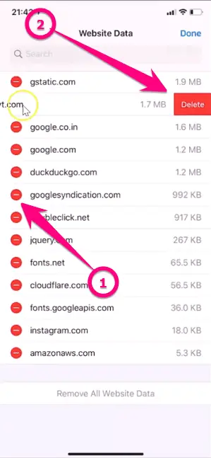 Delete Website Data to Open Page in Safari