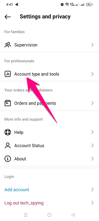 Go to Account type and tools