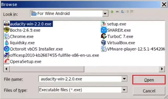 Locate exe file to install it on Android