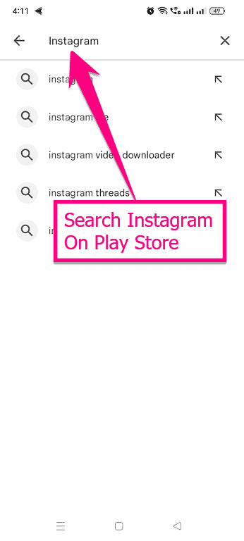 Search Instagram on Google Play Store