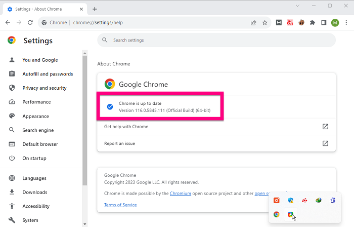 Update Chrome to fix result code hung bug